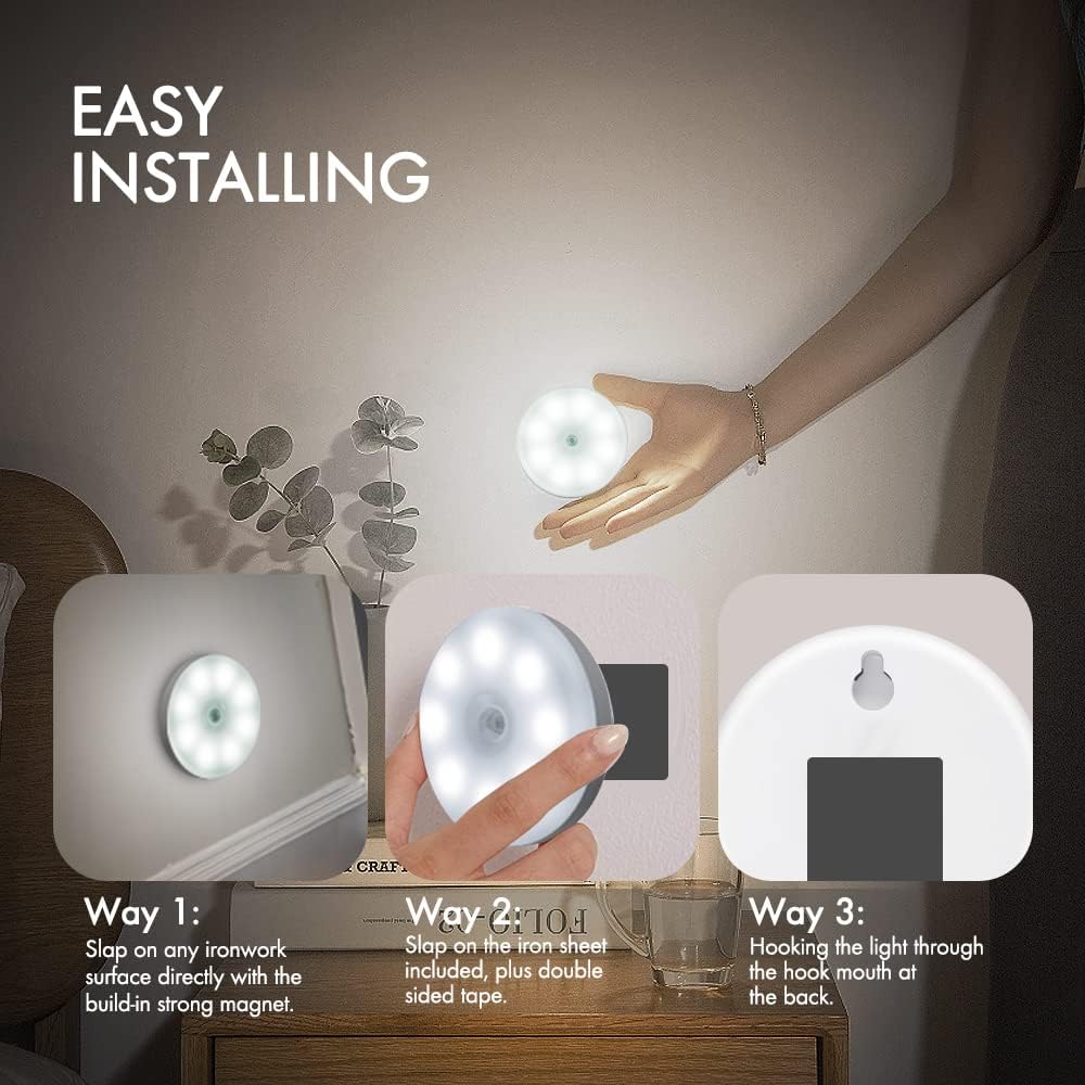 Motion Sensor LED Wall Lights, Rechargeable Wireless Indoor Night Lights, 6000K, 3-Pack