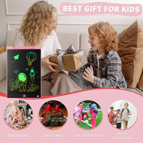 2 Pack 12-Inch LCD Drawing Tablets – Colorful Erasable Writing Boards for Kids, Blue & Pink