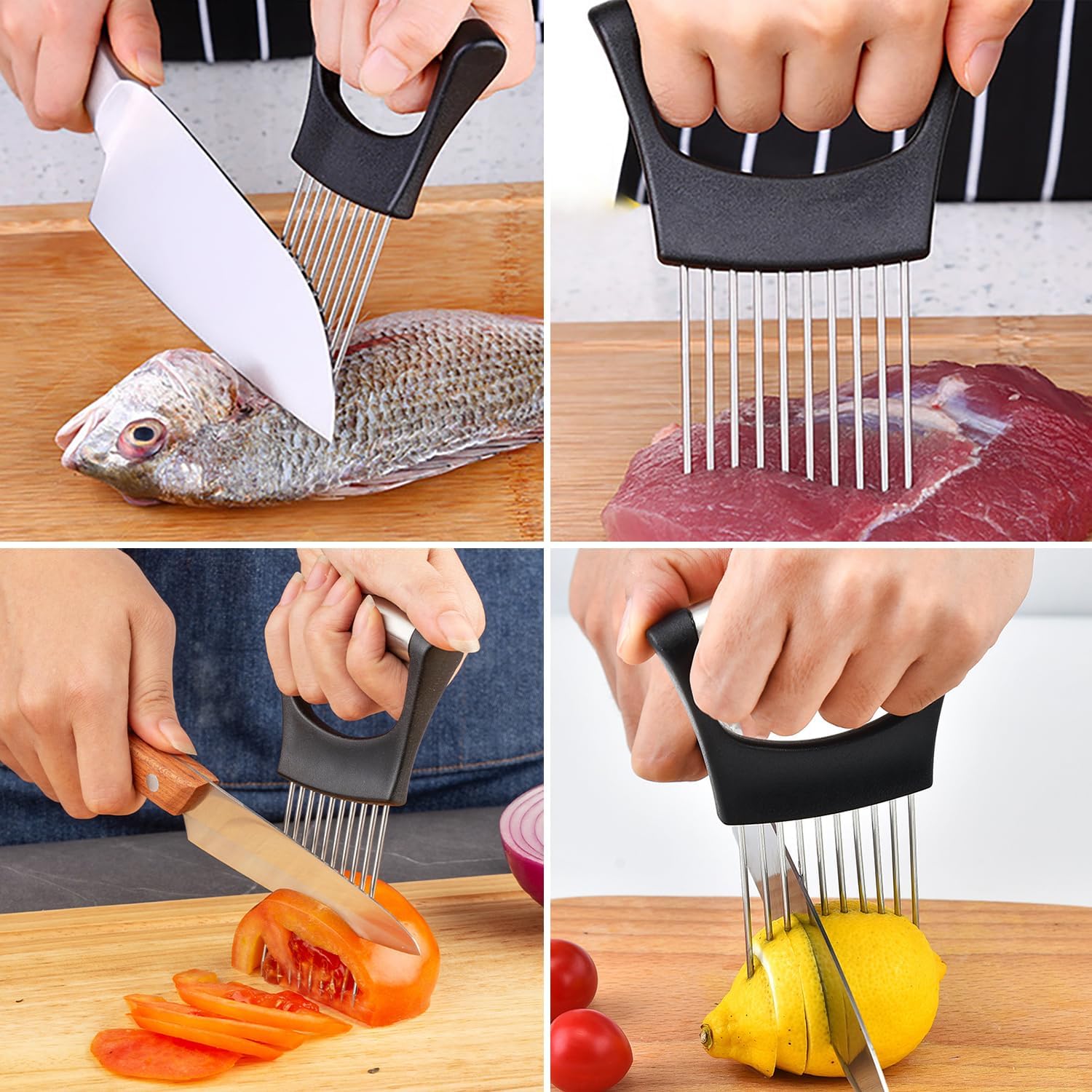 Stainless Steel Onion Holder & Slicer, Food-Grade Kitchen Hand Tool, 14.2 cm