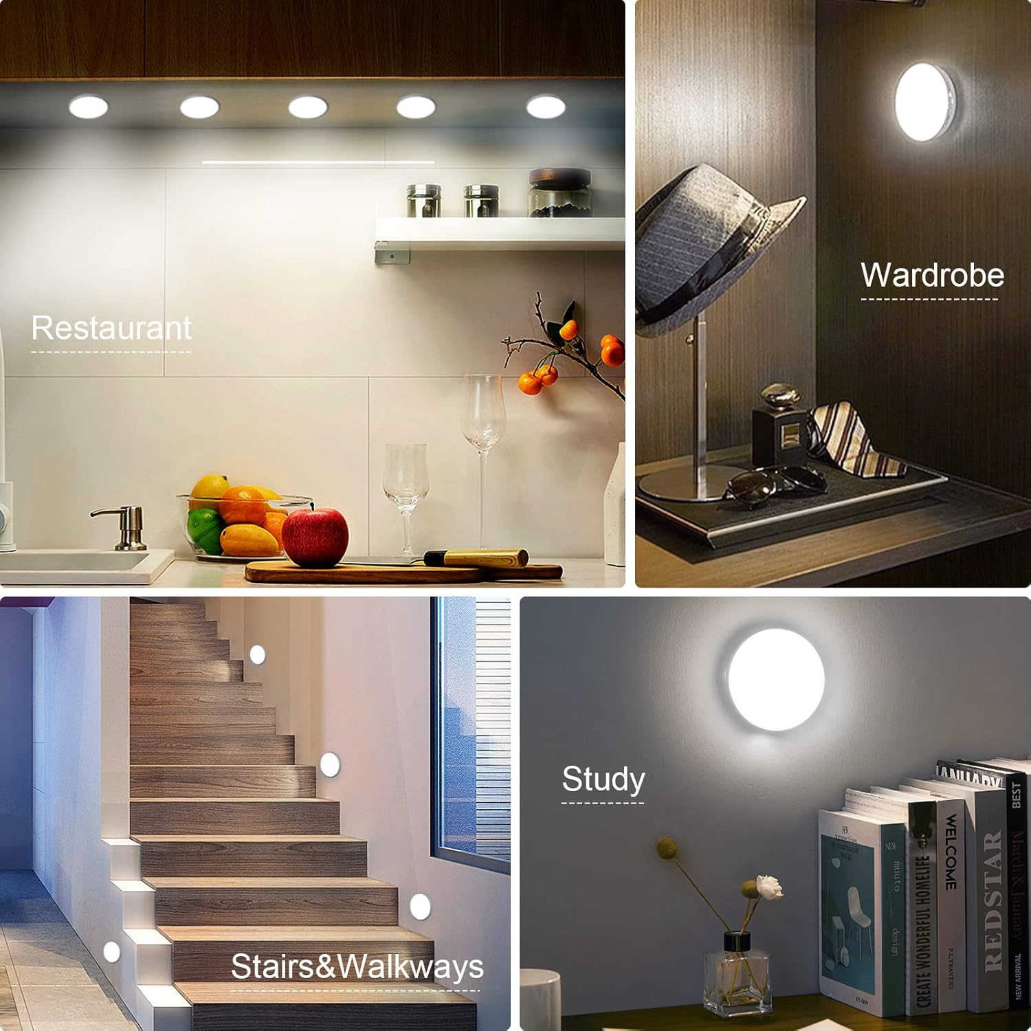 Motion Sensor LED Wall Lights, Rechargeable Wireless Indoor Night Lights, 6000K, 3-Pack