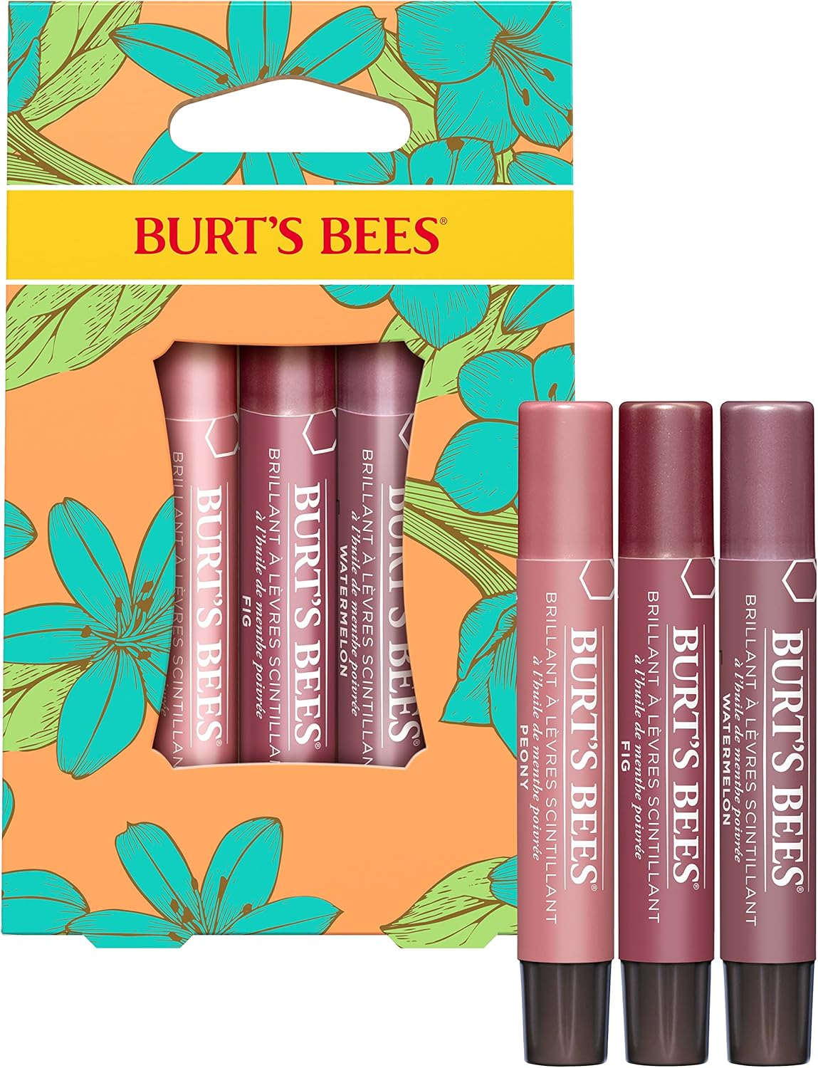 Lip Color Gift Set – 3 Lip Shimmers in Peony, Watermelon & Fig Shades (Petal Kisses)