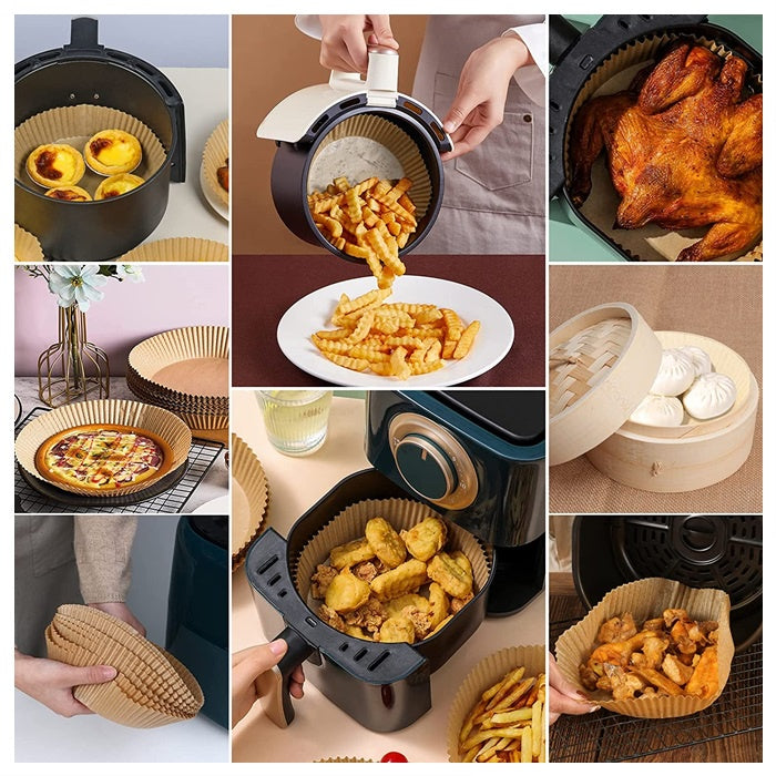 Disposable Air Fryer Liners 9” – Greaseproof Parchment Paper for Ninja, Tower & COSORI Air Fryers, Heat Resistant up to 220°C (50 Pieces)